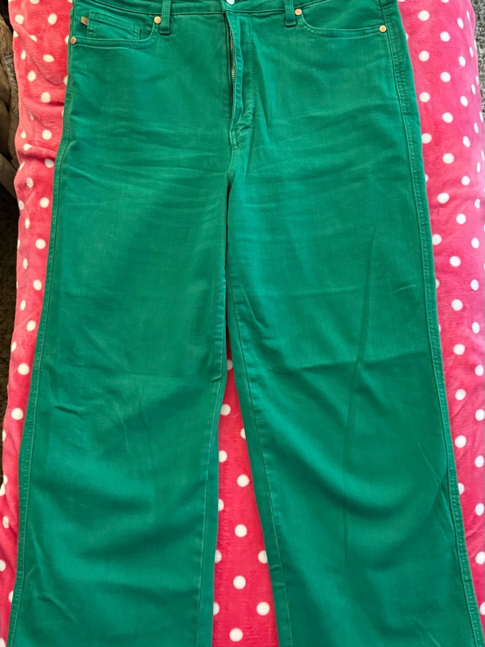 Judy Blue Green Wide Leg Crop Jeans 13/31 Garment Dyed Raw Hem Stretch